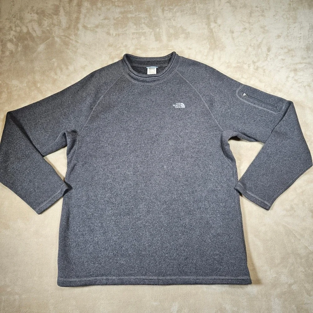 Vtg The North Face Mens Gray Knit Pullover Sweater Lg Pocket Raglan Sleeve Y2K